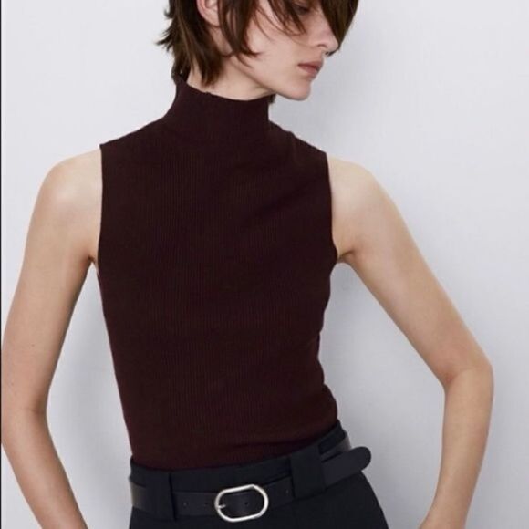 #111 ZARA stretch funnel neck sleeveless top - Picture 1 of 8